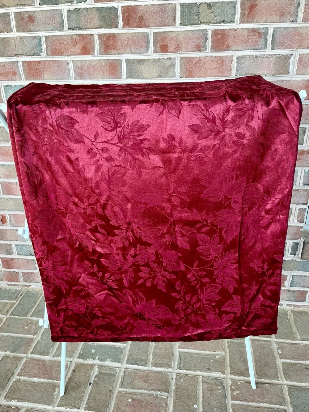 Vintage Burgundy Damask Floral Tablecloth Rectangle 102x57 Red Jacquard Satin